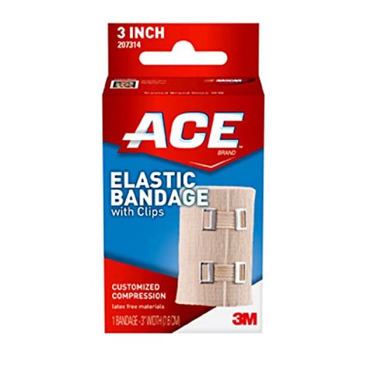 ACE 3 Inch Elastic Bandage with Clips, Beige, Great for Elbow, Ankle, Knee and More, Ideal for Sports, Comfortable design with soft feel, Wash and Reuse