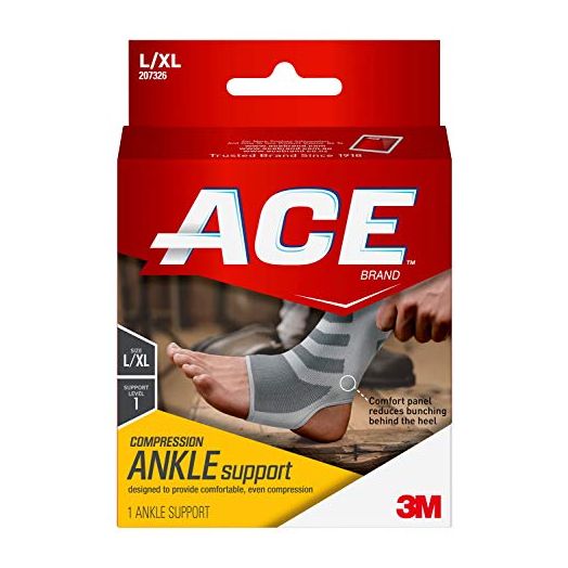 Ace Compression Ankle Support, Gray, Large/Extra Large