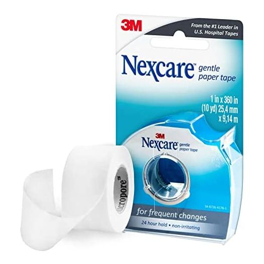 Nexcare Gentle Paper First Aid Tape with Dispenser, Ideal for Securing Gauze and Dressings, 1 in x 8 yds