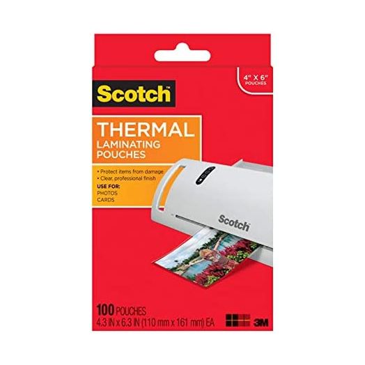 Scotch Thermal Laminating Pouches, 5 Mil Thick for Extra Protection, 4.3 Inches x 6.3 Inches, 100 Pouches (TP5900-100)