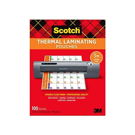 Scotch Thermal Laminating Pouches, 100-Pack, 8.9 x 11.4 Inches, Letter Size Sheets (TP3854-100)