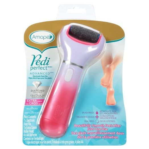 Amope Pedi Perfect Advanced Electronic Dry Foot File with Diamond Crystals for Feet, Removes Hard and Dead Skin – 1 Count