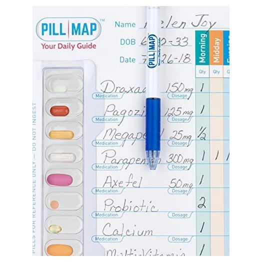 PillMap Visual Pill Planner for Medication and Vitamins Management Guide for Pill Box Organizer Containers, Pill Map