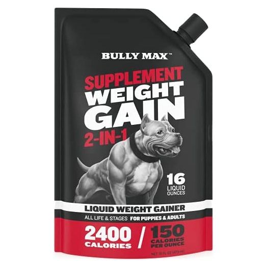 Weight Gainer for Puppies and Dogs by Bully Max | 2 in 1 High Calorie Dog Supplement | Premium Liquid Weight Gainer | Contains Omega 3 Fish Oil and Whey Protein | 16 oz. Bag