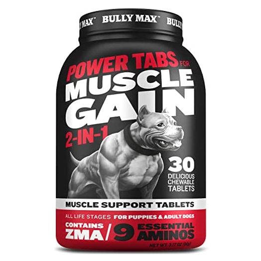 Bully Max Power Tabs for Muscle Gain & Growth 2-in-1 | 30 Tablets | All Life Stages Muscle Supplement for Dogs | for Puppies & Adults | Dogs Love The Taste!