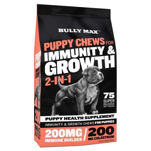 Bully Max 2-in-1 Puppy Chews for Immunity and Growth - for All Dog Breeds - Contains 14 Organic Species of Mushrooms for Immunity & Health