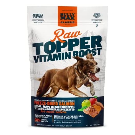 Bully Max Freeze-Dried Raw Dog Food Toppers | Salmon with Real Fruits and Veggies | Single Sourced Animal Protein | for Puppies & Adult Dogs | Feed as Treat or Meal