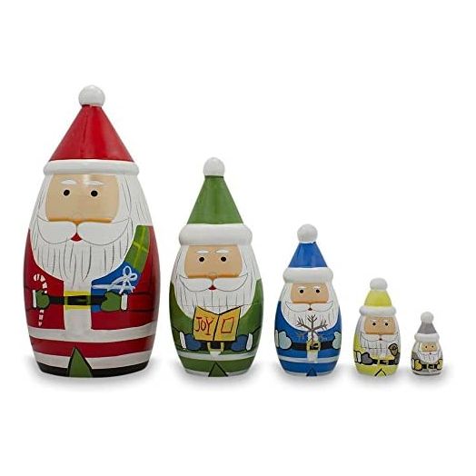BestPysanky Set of 5 Multicolor Santa Wooden Nesting Dolls 5.5 Inches