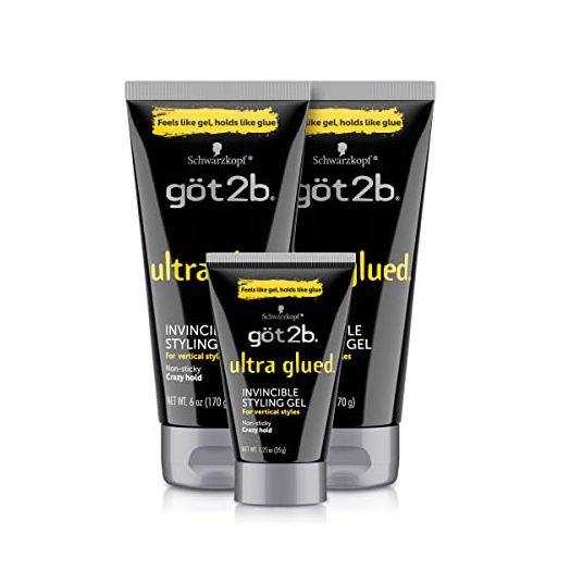 Got2B Ultra Glued Invincible Styling Gel 2 6oz tubes + 1 Travel 1.25oz tube