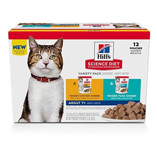 Hill's Science Diet Senior 7+ Wet Cat Food Pouch, Variety Pack Chicken and Tuna, 2.8 oz, 12 pk