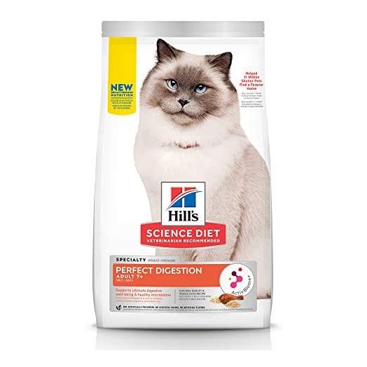 Hill's Science Diet Senior Adult 7+, Cat Dry Food Perfect Digestion Chicken 3.5 lb Bag