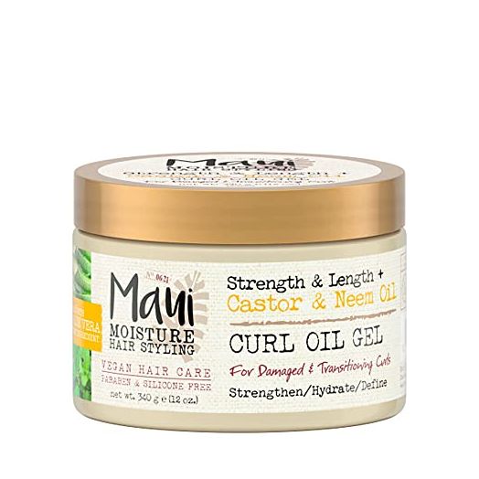 Maui Moisture Strength & Length + Castor & Neem Oil Curl Oil Gel, Natural Curl Hair Product, 12 Oz