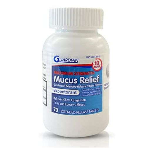 Guardian Mucus Relief 12 Hour (70 Count) Extended Release Guaifenesin, 1200mg Maximum Strength, Chest Congestion Expectorant Tablets (70 Count Bottle (Pack of 1))
