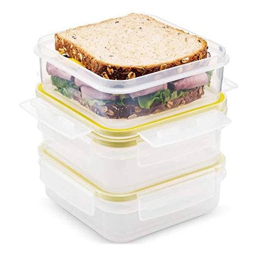 Komax Biokips Sandwich Containers (Set of 3) – Airtight Food Storage Containers – BPA-Free Lunch Containers for Adults & Kids w/ Locking Lids – Microwave & Dishwasher Safe Sandwich Box Container Set