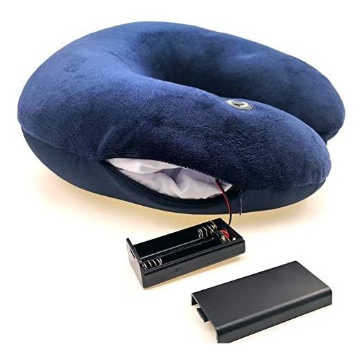 Hooshing Vibrating Neck Pillow Massage Therapy for Traveling Home Rest Portable Neck Pillows for Pain Relief Best Gift for Parents, Deep Blue