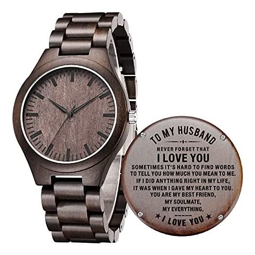 Engraved Wooden Watches for Men - Handmade Mens Wood Watches for Husband Boyfriend Dad Son Gifts