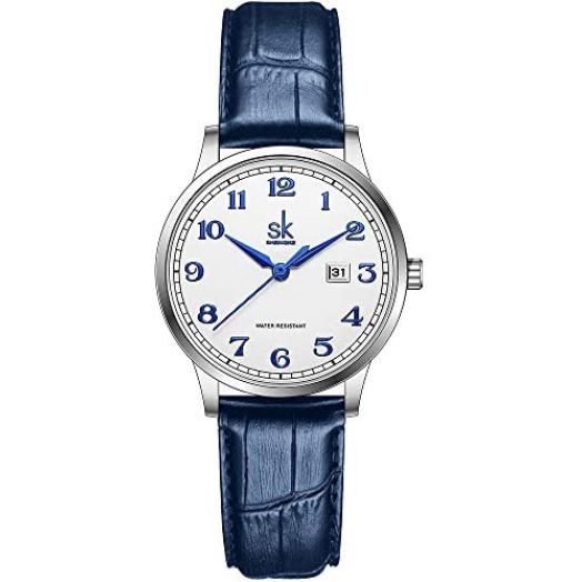 SK Classic Business Women Watches with Stainless Steel Band and Genuine Leather Elegant Ladies Calendar Watch
