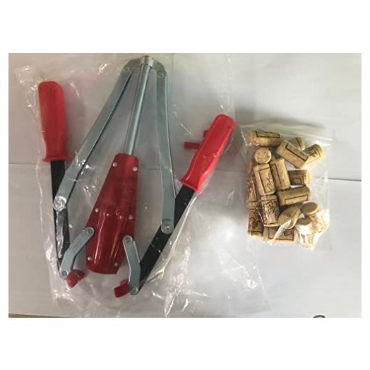 Double Lever Hand Corker – For Standard Wine, Belgian Beer, and Synthetic Plastic Corks, Wine Corker Tool with 20 Count Wine Corks (Red)