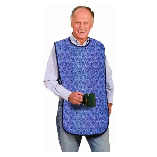 Priva Extra Long Paisley Waterproof Mealtime Protector Adult Bib 18" x 35", with vinyl protective backing and Adjustable Snap Closure