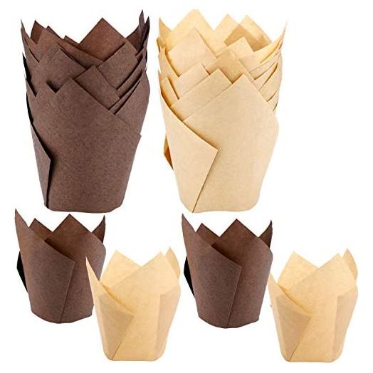 Augshy 120pcs Tulip Cupcake Liner Baking Cups Muffin Tins Treat Cups for Weddings, Birthdays, Baby Showers,Brown and Natural