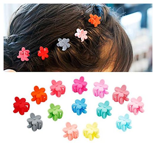 50 Pcs Colorful Mini Hair Claw Clips Clamps Accessories for Baby Toddler Girls Decorative Bun Thin Hair, Assorted Colors (Flower Style)