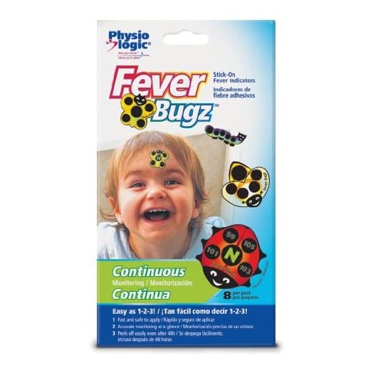 Physio Logic Fever-Bugz Stick-On Fever Indicator, Allows to Continuously Monitor Fever or Temperature for Up to 48 Hours, Colorful Stick-on that is Safe, Accurate, and Fast