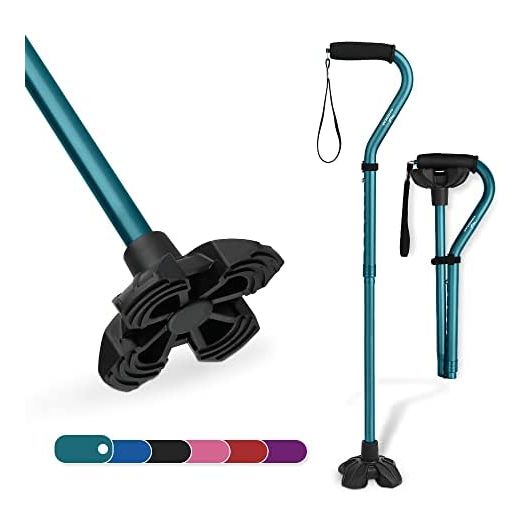 KINGGEAR Walking Cane for Women and Men, Lightweight and Sturdy Offset Walking Stick , Large Quad Base Canes for Seniors, Walking Crutches for People with Leg Injuries (Blue)