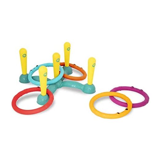 B. toys by Battat Ring Toss Game, Indoor & Outdoor, Sling-a-Ring Toss, 12 pcs, 5 Pegs & 5 Colorful Rings