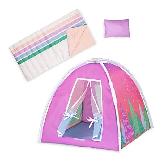 Glitter Girls Dolls – Camping Set – Colorful Play Tent & Rainbow Sleeping Bag with Pillow – 14-inch Doll Accessories for Kids Ages 3 and Up – Children’s Toys