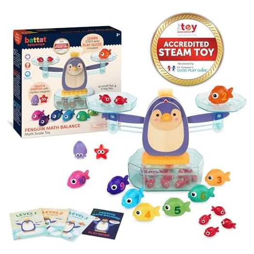 Battat Education – Balance Scale for Kids – Math Toys – Kids Math Games – Counting Toys – 3 Years + – Penguin Math Balance (38 Pcs)