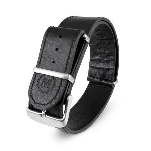 Marathon Premium Leather DEFSTAN Watch Strap - Military Grade Stainless Steel 316L Tooled Buckle and Hardware (20mm, Black)