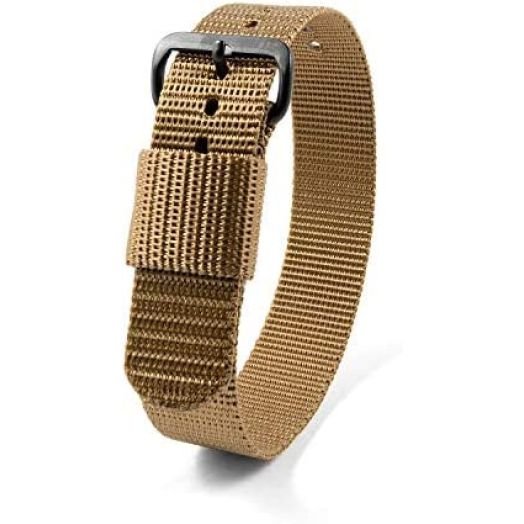 Marathon Watch Ballistic Nylon Watch Band, Military Grade with Stainless Steel, Non-Magnetic Buckle (16mm | 10" Length, Desert Tan)