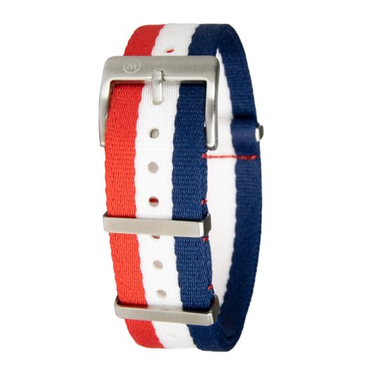 MARATHON Watch 20mm NATO Watch Strap - Seat Belt Weave Military Grade Stainless Steel 316L Tooled Buckle and Hardware (Red, White & Blue)