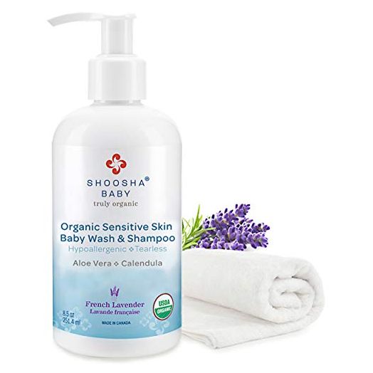 SHOOSHA Organic Sensitive Skin Baby Wash and Shampoo, 8.5oz Baby Shampoo and Body Wash, Hypoallergenic Baby Body Wash, Tear Free Shampoo Safe for Kids and Pets, Baby Shampoo Organic Body Wash