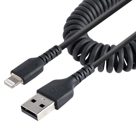 Startech.com 1m (3ft) Usb To Lightning Cable, Mfi Certified, Coiled Iphone Cable, Black, Durable And Flexible Tpe Jacket Aramid Fiber, Heavy Duty Coil Cable - Rugged Usb Lightning Cable