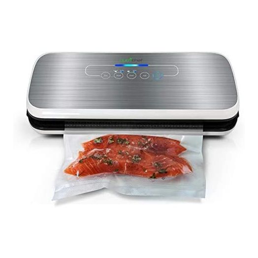 NutriChef PKVS Sealer | Automatic Vacuum Air Sealing System Preservation w/Starter Kit | Compact Design | Lab Tested | Dry & Moist Food Modes | Led Indicator Lights, 12", Silver