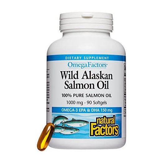 Omega Factors by Natural Factors, Wild Alaskan Salmon Oil, Supports Heart and Brain Health with Omega-3 DHA and EPA, 90 Softgels