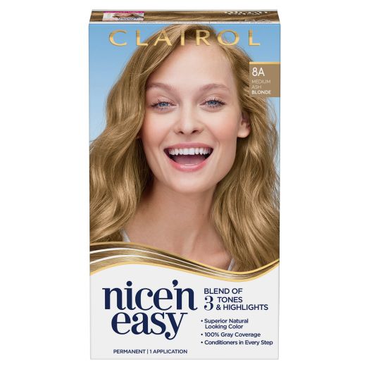 Clairol Nice'n Easy Permanent Hair Color Crème 8A Medium Ash Blonde, 1 Application