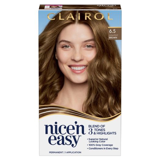 Clairol Nice'n Easy Permanent Hair Color Creme, 6.5 Lightest Brown, Hair Dye, 1 Application