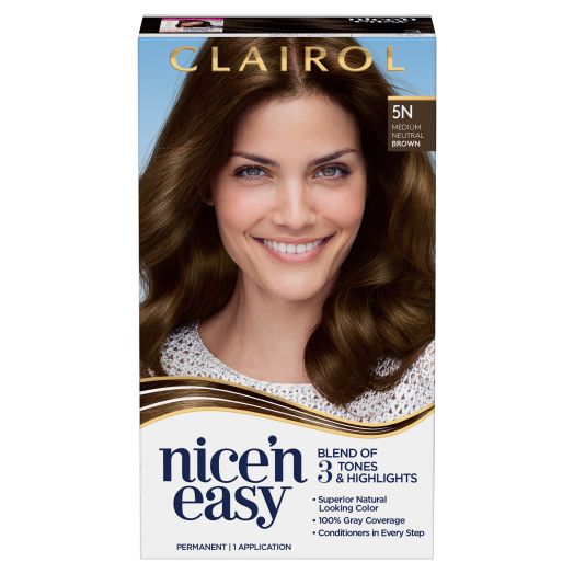 Clairol Nice'n Easy Permanent Hair Color Creme, 5N Medium Neutral Brown, 1 Application