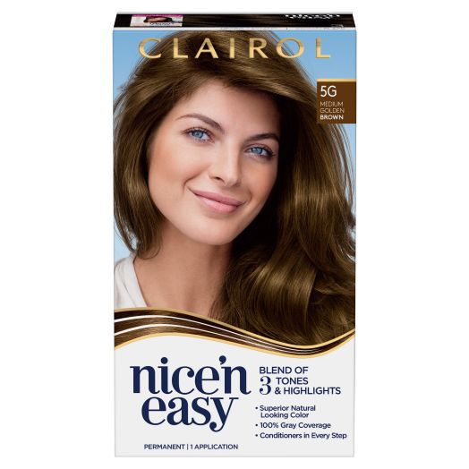 Clairol Nice'n Easy Permanent Hair Color Creme, 5G Medium Golden Brown, Hair Dye, 1 Application