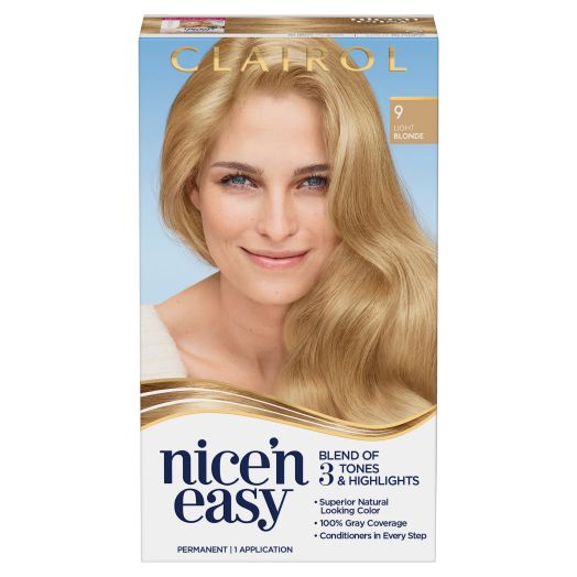 Clairol Nice'n Easy Permanent Hair Color Crème 9 Light Blonde, 1 Application