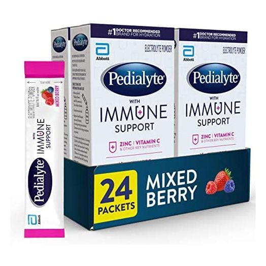 Pedialyte with Immune Support, Electrolytes with Vitamin C and Zinc, Advanced Hydration with PreActiv Prebiotics, Mixed Berry, Electrolyte Drink Powder Packets, 24 Count (Pack of 1)