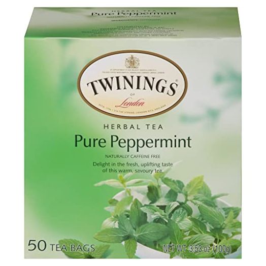 Twinings Tea Pure Peppermint Herbal Tea, Calm and Refreshing Mint Tea, Caffeine Free, Soothing Hot Tea, Iced Tea or Cold Brew Beverage, 50 Tea Bags Per Box