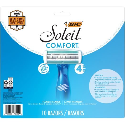 BIC Soleil Bella Comfort Women’s 4-Blade Disposable Razor, 10 Count