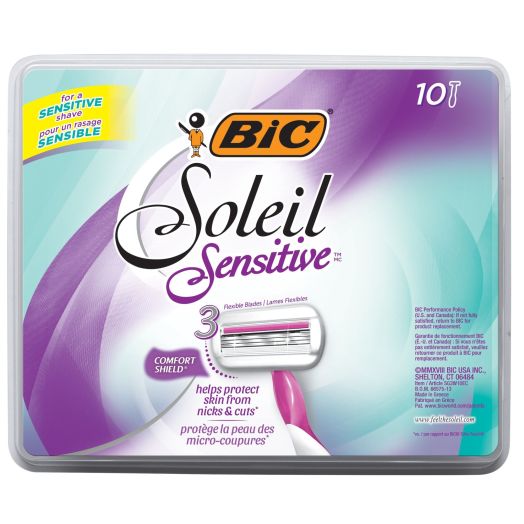 BIC Soleil Sensitive Women’s 3-Blade Disposable Razor, 10 Count