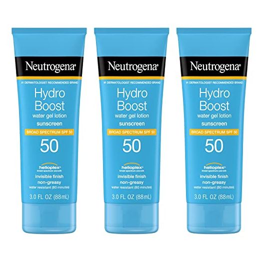 Neutrogena Hydro Boost Water Gel Sunscreen Lotion with Broad Spectrum SPF 50, Water-Resistant Hydrating Body Sunscreen, Non-Greasy, Hyaluronic Acid, Travel Size, 3 fl. Oz, Pack of 3