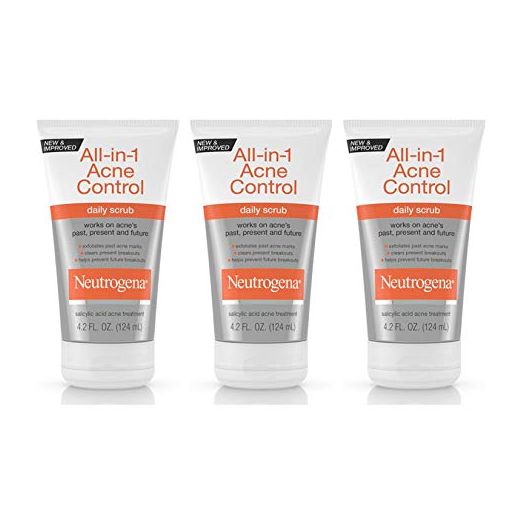Neutrogena All-In-1 Acne Control Daily Face Scrub to Exfoliate & Treat Acne, with 2% Salicylic Acid Acne Medication, Exfoliating Acne Facial Scrub for Acne Marks & Breakouts, 4.2 fl. oz, Pack of 3