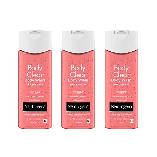 Neutrogena Body Clear Acne Treatment Body Wash with Salicylic Acid Acne Medicine, Pink Grapefruit Body Acne Cleanser to Prevent Breakouts on Back, Chest & Shoulders, 8.5 fl. oz (Pack of 3) | Neutrogena