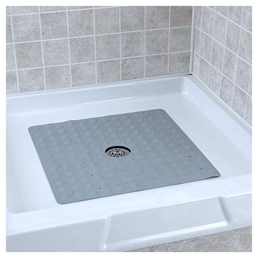 SlipX Solutions Gray Square Rubber Safety Shower Mat with Microban Protection, Reliable Slip-Resistance in Shower Stalls (21 Inch Sides, 140 Suction Cups)…